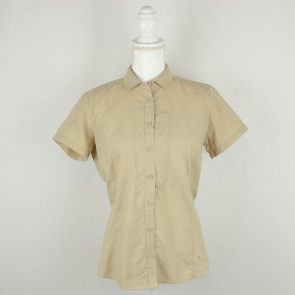 Mountain Hardwear Women's Size 6 Tan Quick Dry Short Sleeve Button Up Shirt - Picture 1 of 8